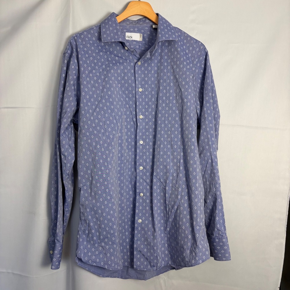 Nordstrom Rack Mens Trim‎ Fit Non-Iron Button Down Shirt Blue Diamond RK476115MN
